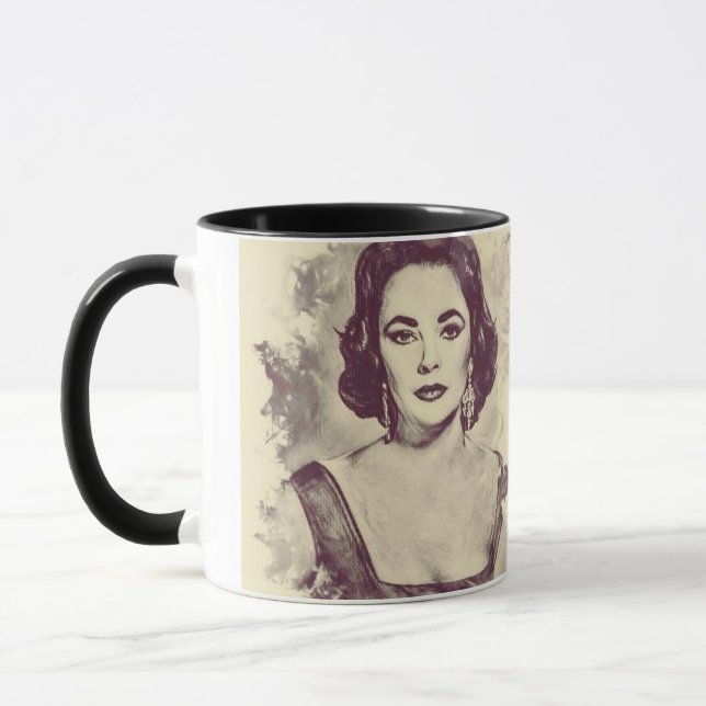 Bevackra Elizabeth Taylor porträtt teckning Mugg (Vänster)