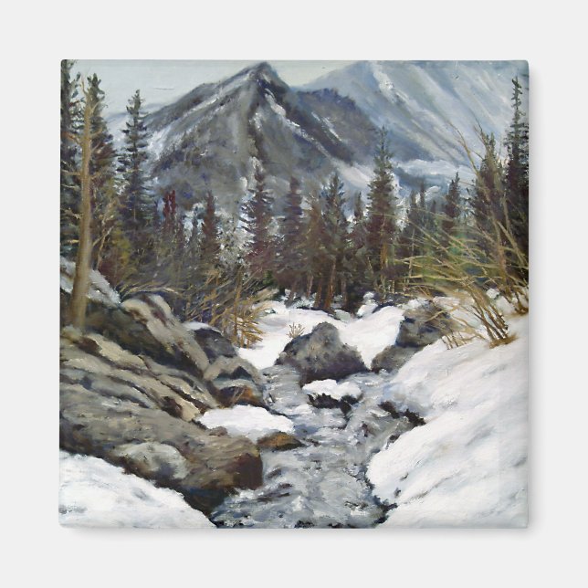 Bevackra Estes Park Colorado Winter Stream Magnet (Framsidan)