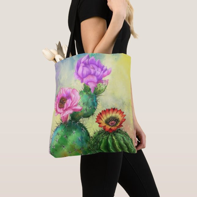 Bevackra Färg Cactus Flowers Tote Bag Tygkasse (Närbild)