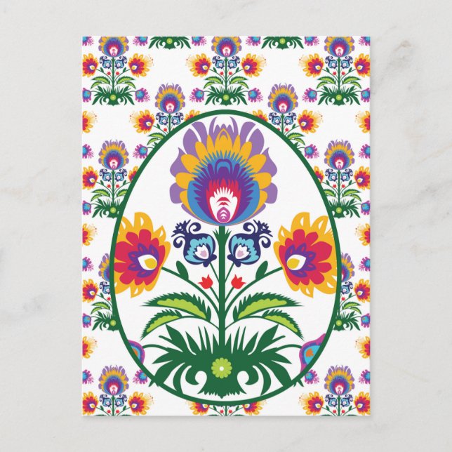 🐥 Bevackra Folklore Colorful Pysanka Påskägg Vykort (Framsida)
