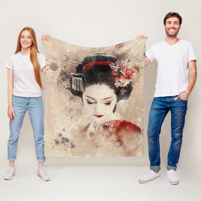 Bevackra Geisha Porträtt Fleecefilt (På plats)