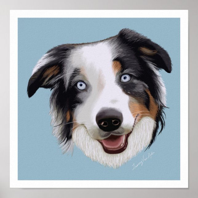 Bevackra Hand Pasigned Australian shepherd Poster (Framsidan)