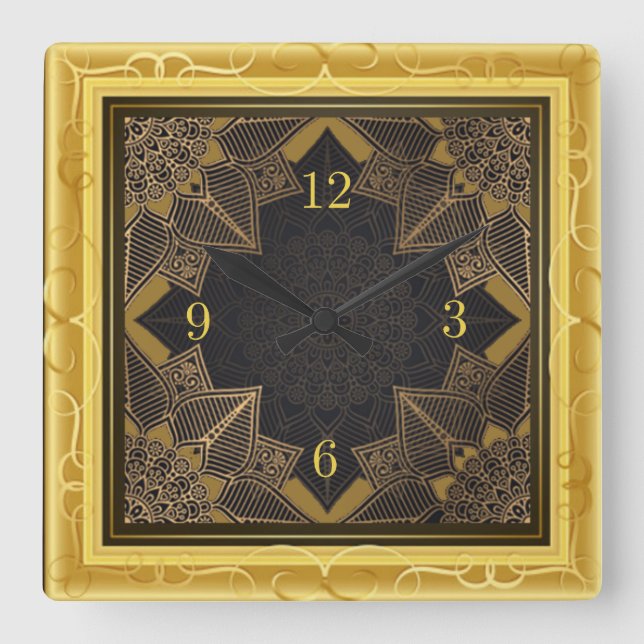 Bevackra mandala guld fyrkantig klocka (Framsida)