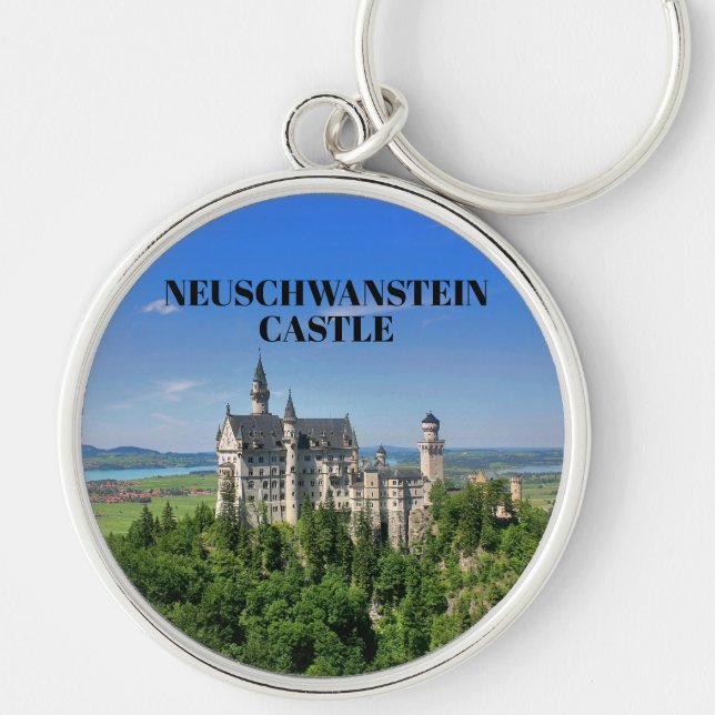 Bevackra Neuschwanstein Castle Rund Silverfärgad Nyckelring (Framsidan)