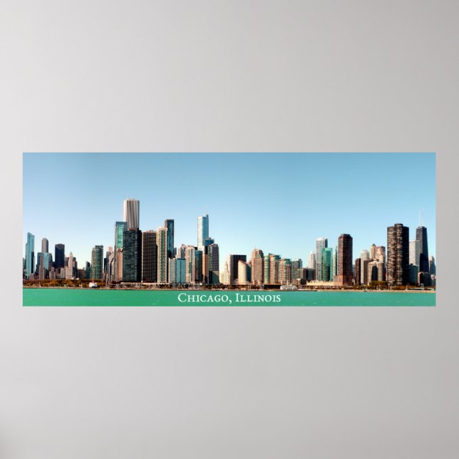 Bevackra Panoramic Chicago Skyline River Sunny Poster (Framsidan)