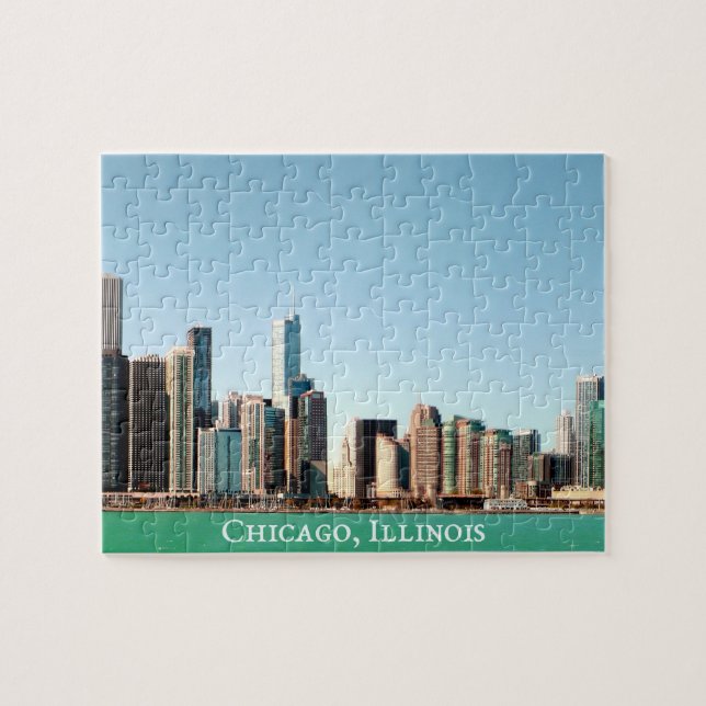 Bevackra Panoramic Chicago Skyline River Sunny Pussel (Horisontell)