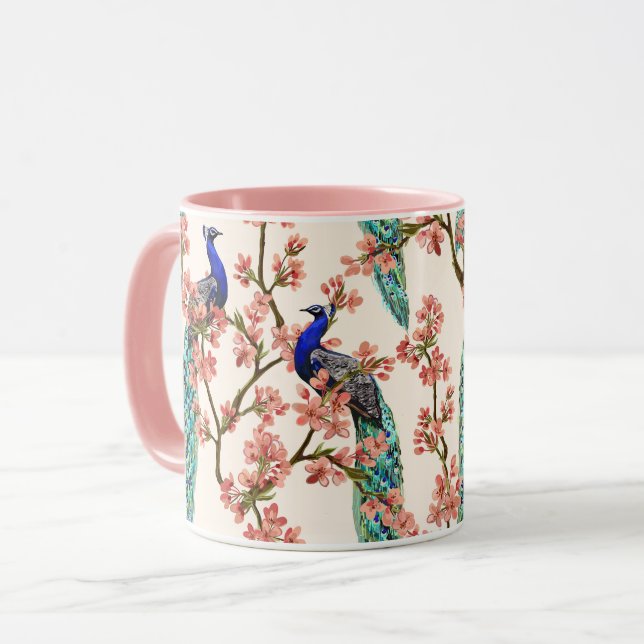 Bevackra Peacock Mönster Mugg (Framsida vänster)