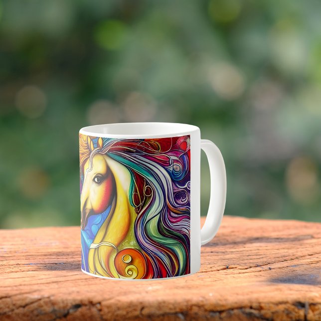 Bevackra Rainbow Horse Porträtt Kaffemugg (Skapare uppladdad)