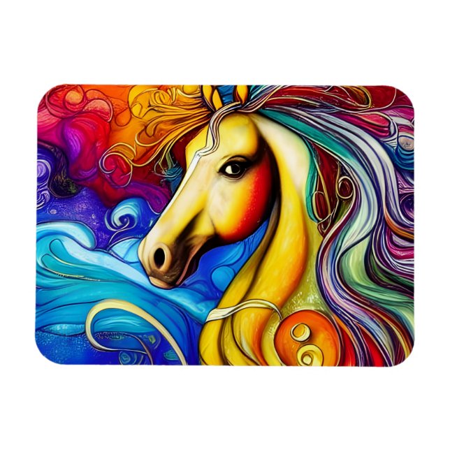 Bevackra Rainbow Horse Porträtt Magnet (Horisontell)