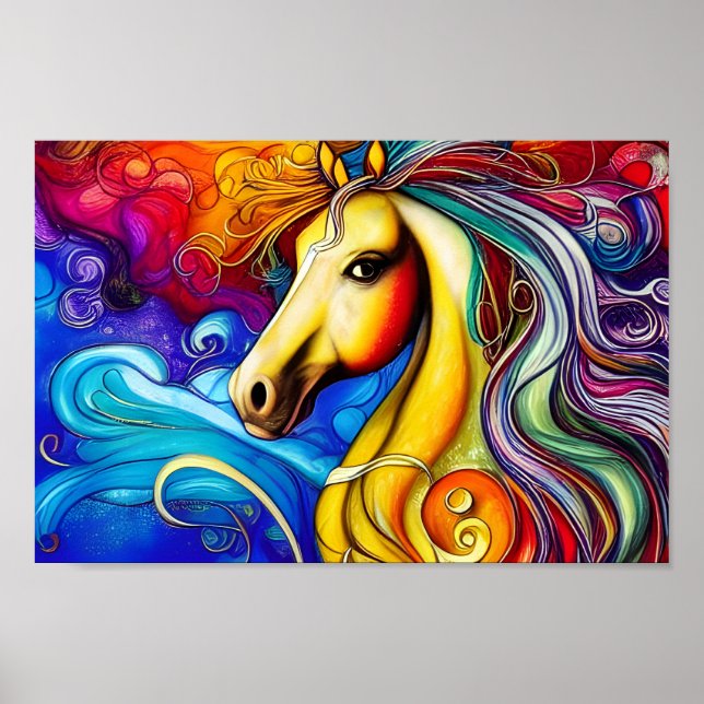 Bevackra Rainbow Horse Porträtt Poster (Framsidan)