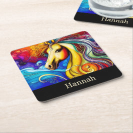 Bevackra Rainbow Horse Porträtt Underlägg Papper Kvadrat