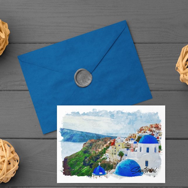 Bevackra Santorini Greece Scenery Travel Vykort (santorini greece scenery coastal postcard)