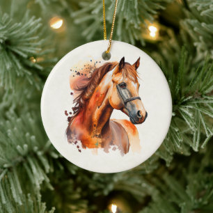 Bevackra Sorrel Horse Porträtt Julgransprydnad Keramik