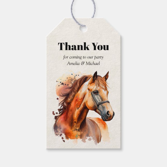 Bevackra Sorrel Horse Porträtt Tack Presentetikett (Framsidan)