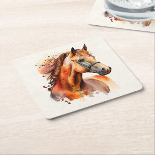 Bevackra Sorrel Horse Porträtt Underlägg Papper Kvadrat
