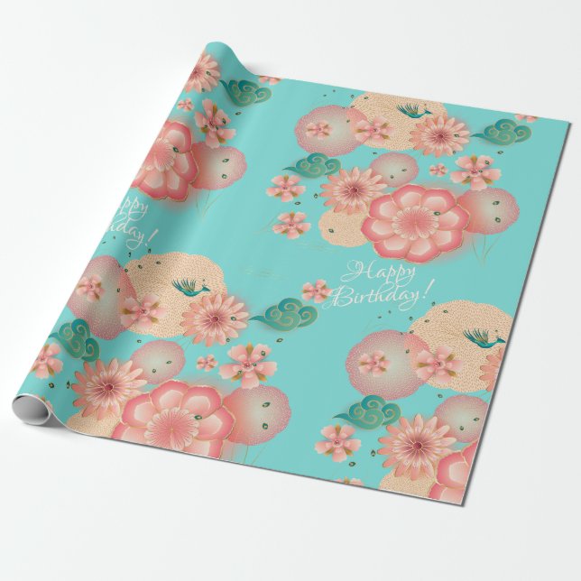 Bevackra Vår Peach Flowers Garden Decorative Presentpapper (Utrullad)