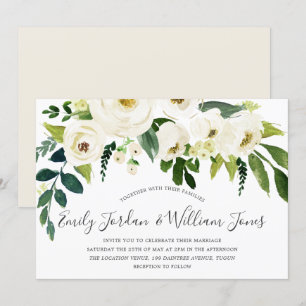 Bevackra White Flowers Cream Elegant bröllop Inbjudningar