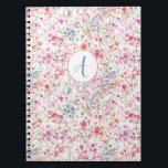 Bevackra Wildblommor Watercolor Mönster Monogram Anteckningsbok<br><div class="desc">Detta vackra,  lekfulla och moderna blommönster är fyllt av rosa,  röda och blå vilda blommor och gröntens löv. Perfektens val att skapa en vacker livsstil och omgivning som är en känsla av lugn och elegans. Baserat på min ursprungliga vattenfärg från samlingen Uppenbarligen Rosa av © Lisa Audit Art.</div>