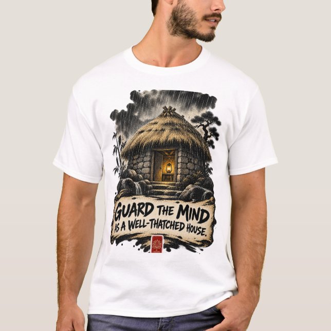 Bevaka sinnet som ett välströat hus Dhammapada T Shirt (Framsida)