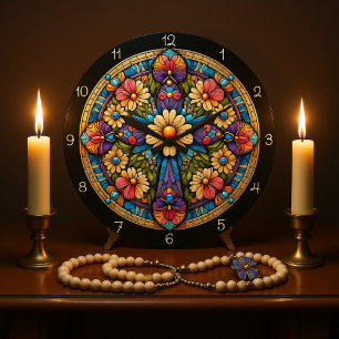 Bevakat Blommigt Glas Kor Stor Klocka