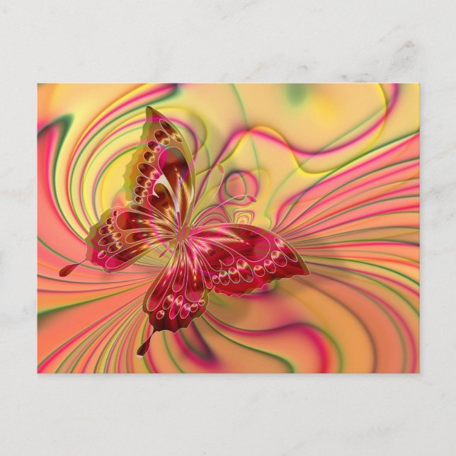 Bevakat rött butterfly-vykort vykort (Framsida)