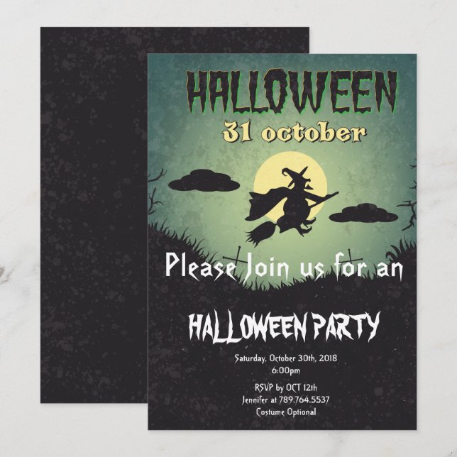 bevakning och måne Halloween fest Inbjudningar (Fram/baksida)