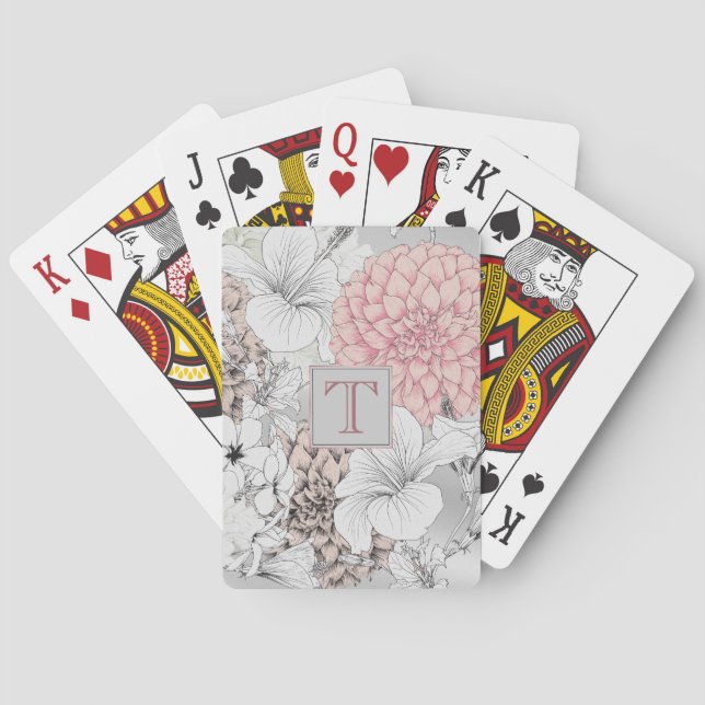 Bevalt Boho Modern Flowers Monogram Casinokort (Baksidan)