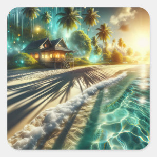 Bevalt Sunset Beach House Thome Fyrkantigt Klistermärke