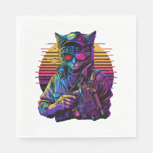 Beväpnad katt i Night City Cyberpunk Game Pappersservett
