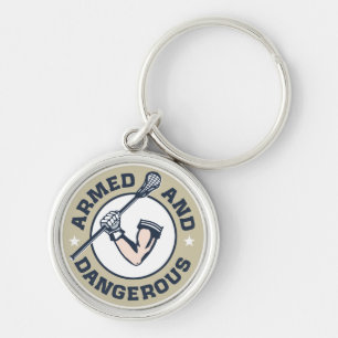 Beväpnad och farlig Lacrosse Keychain Rund Silverfärgad Nyckelring