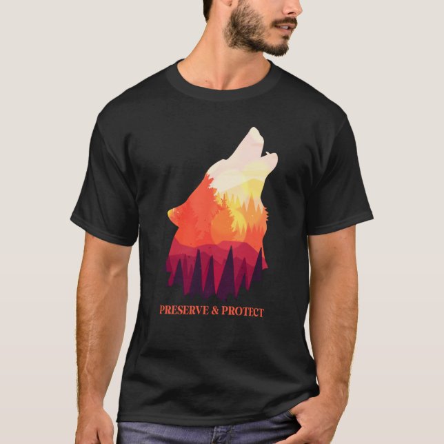 Bevara och skydda vargar och varg t shirt (Framsida)
