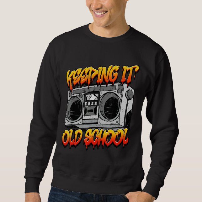 Bevara Old school Retro Music Boombox Lång Ärmad Tröja (Framsida)
