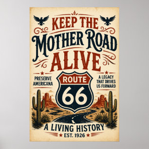 Bevara Route 66 Americana Mother Road-arvet Poster