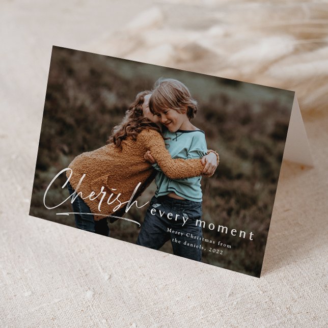 Bevara Varje Minut Skript Foto God Jul Helgkort (Modern script handwritten photo Christmas holiday cards.)