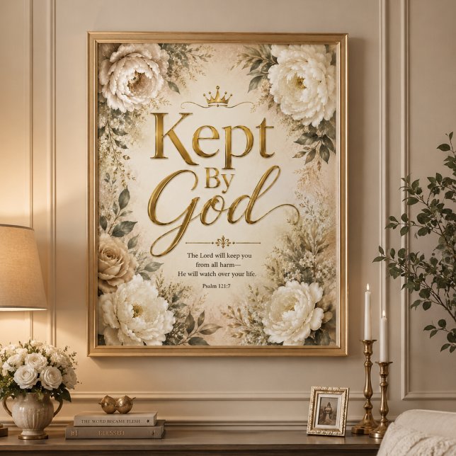 Bevarad Av Gud Guld & Vit Bibelvers Väggkonst (Skapare uppladdad)