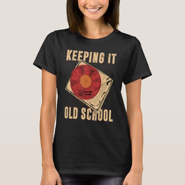 Bevarande av Old school vinylrekord Manar och kvin T Shirt (Framsida)