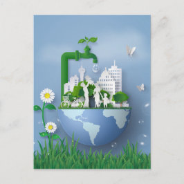 Bevarandefakaucet och staden Papercut Earth Day Vykort
