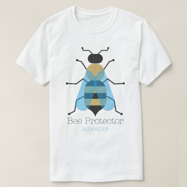 Bevarare av honungsbin Cute Blue Guld Glitter T Shirt (Design framsida)