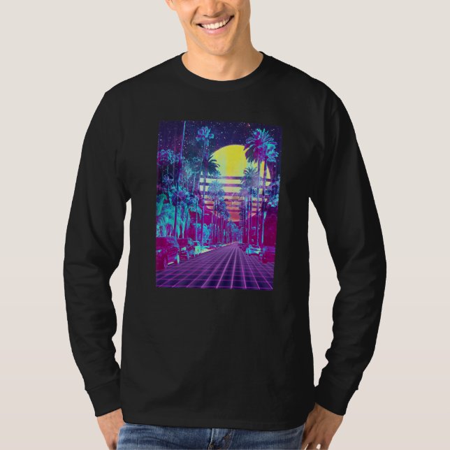 Beverly Backe Retrowave Split Sunset Boulevard Car T Shirt (Framsida)