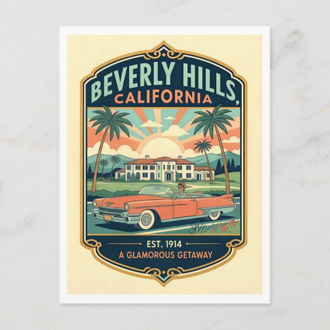 Beverly Hills CA Retro 1950-tals Resa Vykort (Framsida)