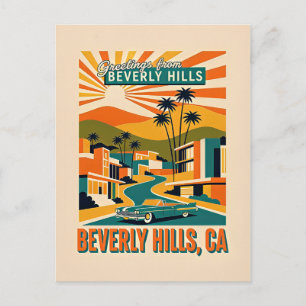 Beverly Hills, CA Retro Whimsisk Färgrik Vykort