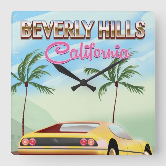 Beverly Hills Kalifornien retro reseaffisch Fyrkantig Klocka (Framsida)