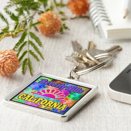 Beverly Hills Sun & Palms Keychain Fyrkantig Silverfärgad Nyckelring