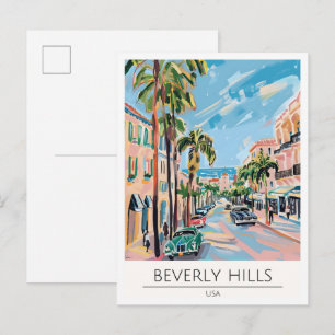 Beverly Hills USA konstillustration resa Vykort