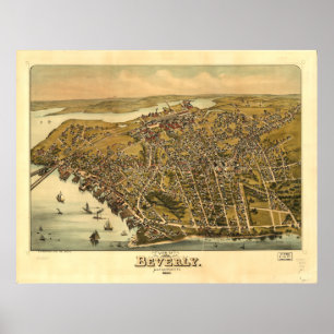 Beverly Massachusetts 1886 Antique Panoramic Karta Poster
