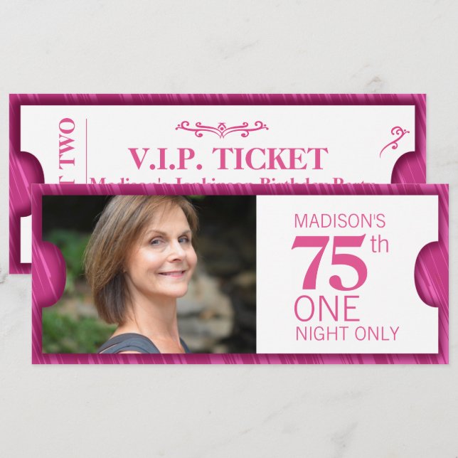 Bevilja en VIP-rosa för födelsedagsfest i 75:e vit Inbjudningar (Fram/baksida)