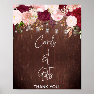 Beviljanden av Burgundy Ro Rosa Blommigt Mason Bur Poster