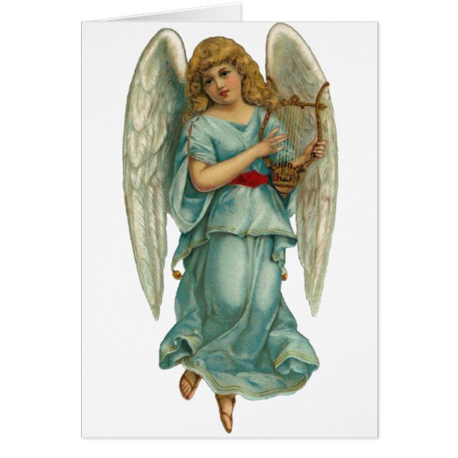 Bevingad ängel och harpa hälsningskort (Framsidan)
