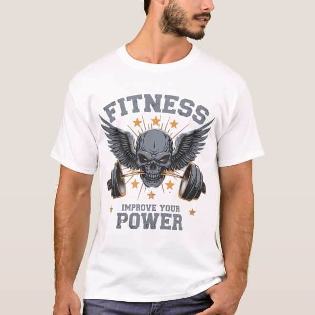Bevingad Dödskalle Kraftlyftningsemblem – Herr T-s T Shirt (Framsida)