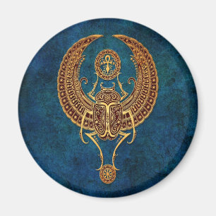 Bevingad egyptisk Scarabskalbagge med Ankh - blåt Magnet